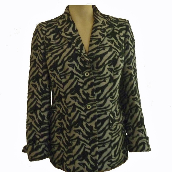 Anne Klein NWT Blazer Jacket Animal Print Black Grey 10 - Picture 1 of 3